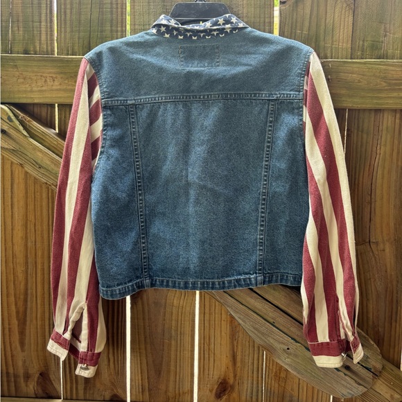 Vintage 90s Quizz Jeans Denim Cotton American Flag Jacket Star Buttons Size M - Picture 2 of 5